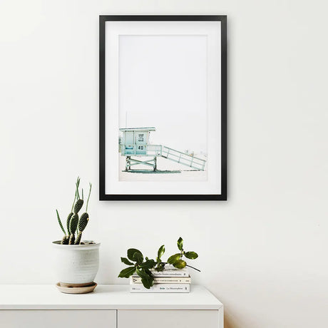 California Coastal Life Themed Print. Blue Lifeguard Hut