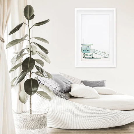 California Coastal Life Themed Print. Blue Lifeguard Hut