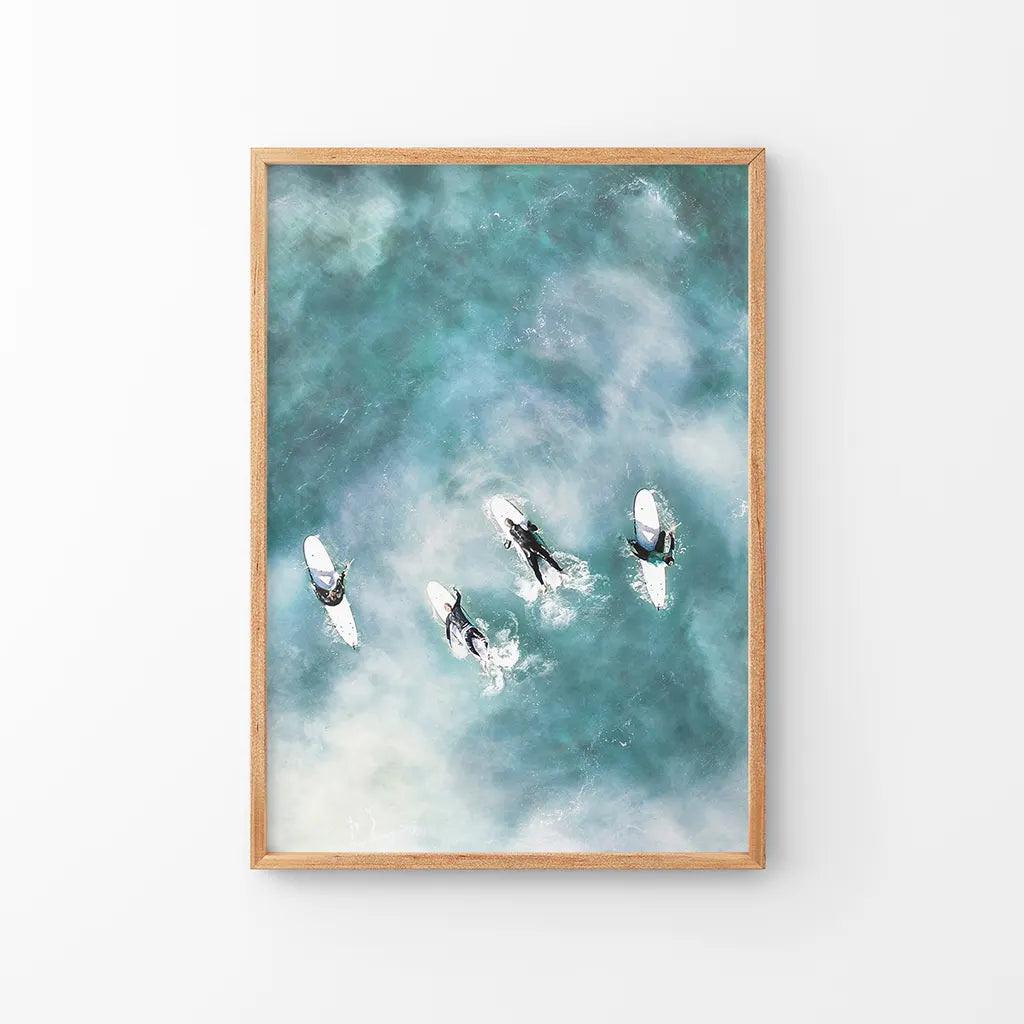 California Surfers Wall Art Print. Aerial Blue Ocean Waves