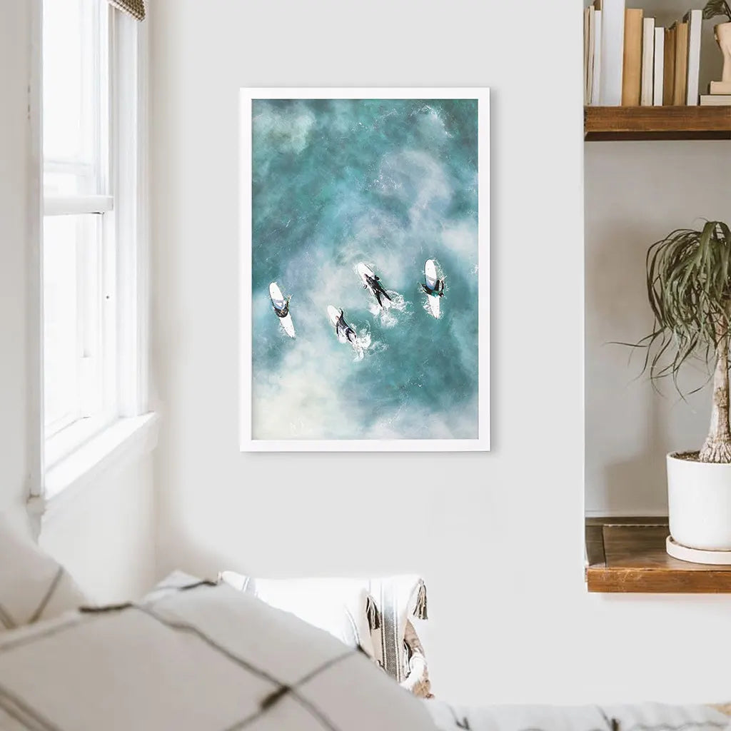 California Surfers Wall Art Print. Aerial Blue Ocean Waves