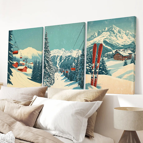 Vintage Winter Landscape Ski Wall Art Decor Print