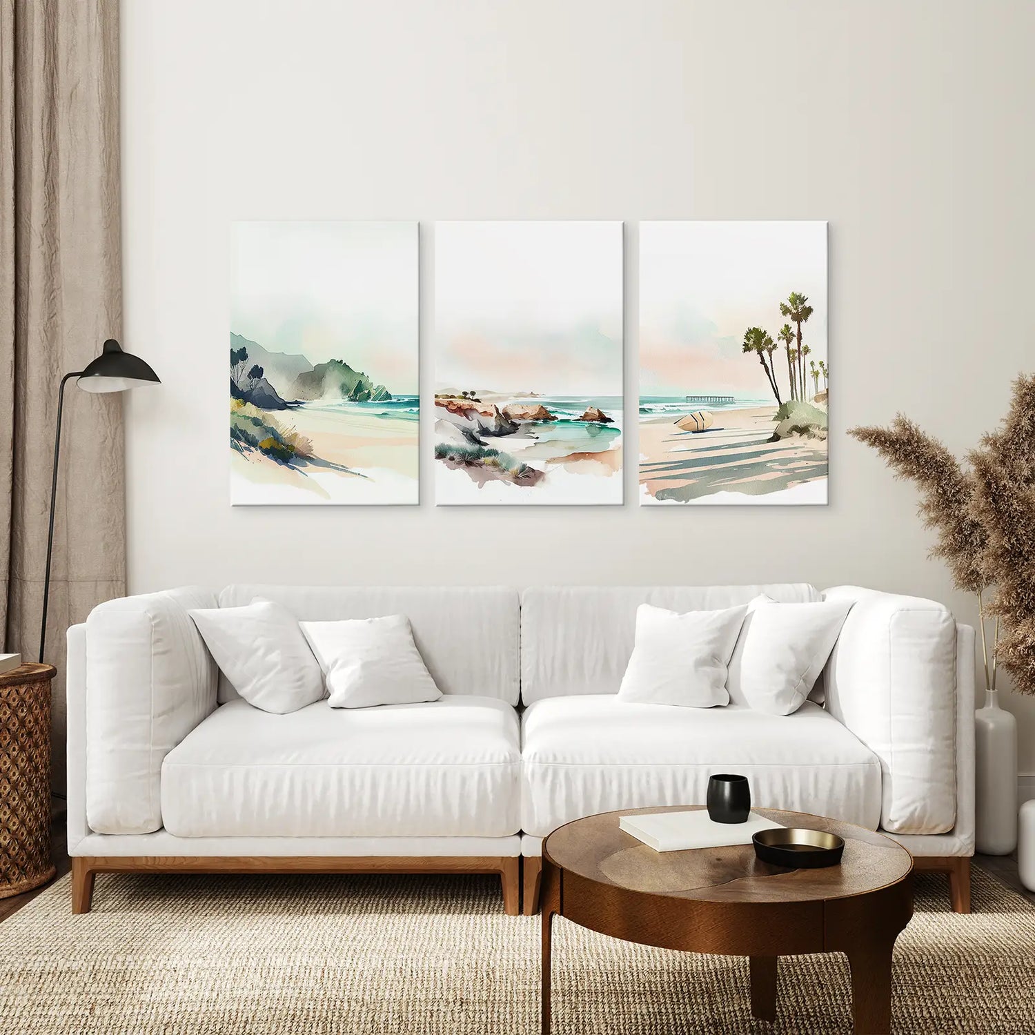 Watercolor Beach Art. Set of 3 Tropical Ocean Scene Decor
