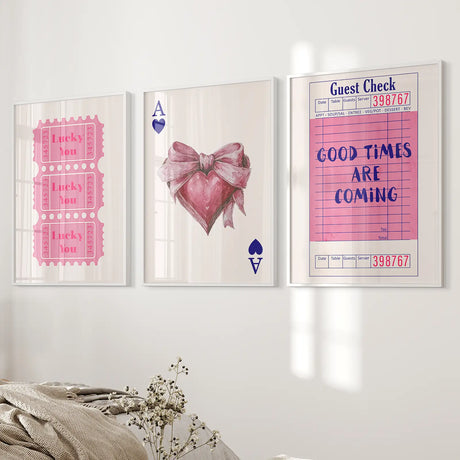 Preppy Pink Girly Poster Set of 3 Wall Art Decor