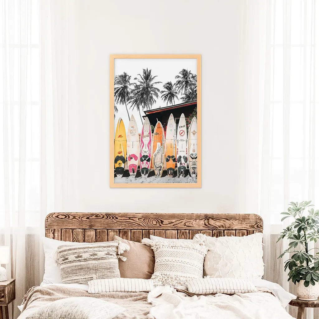 Tropical Beach Life Theme. Orange Surfboards Print