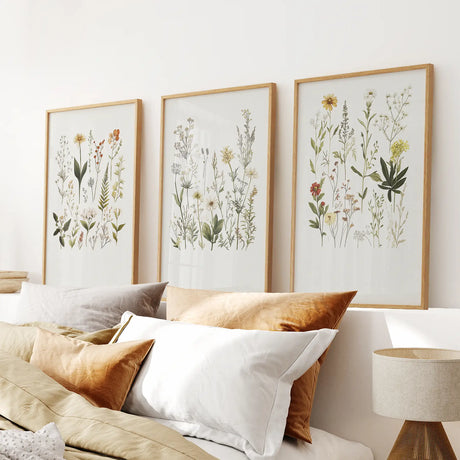 Watercolor Set of 3. Colorful Wildflower Prints