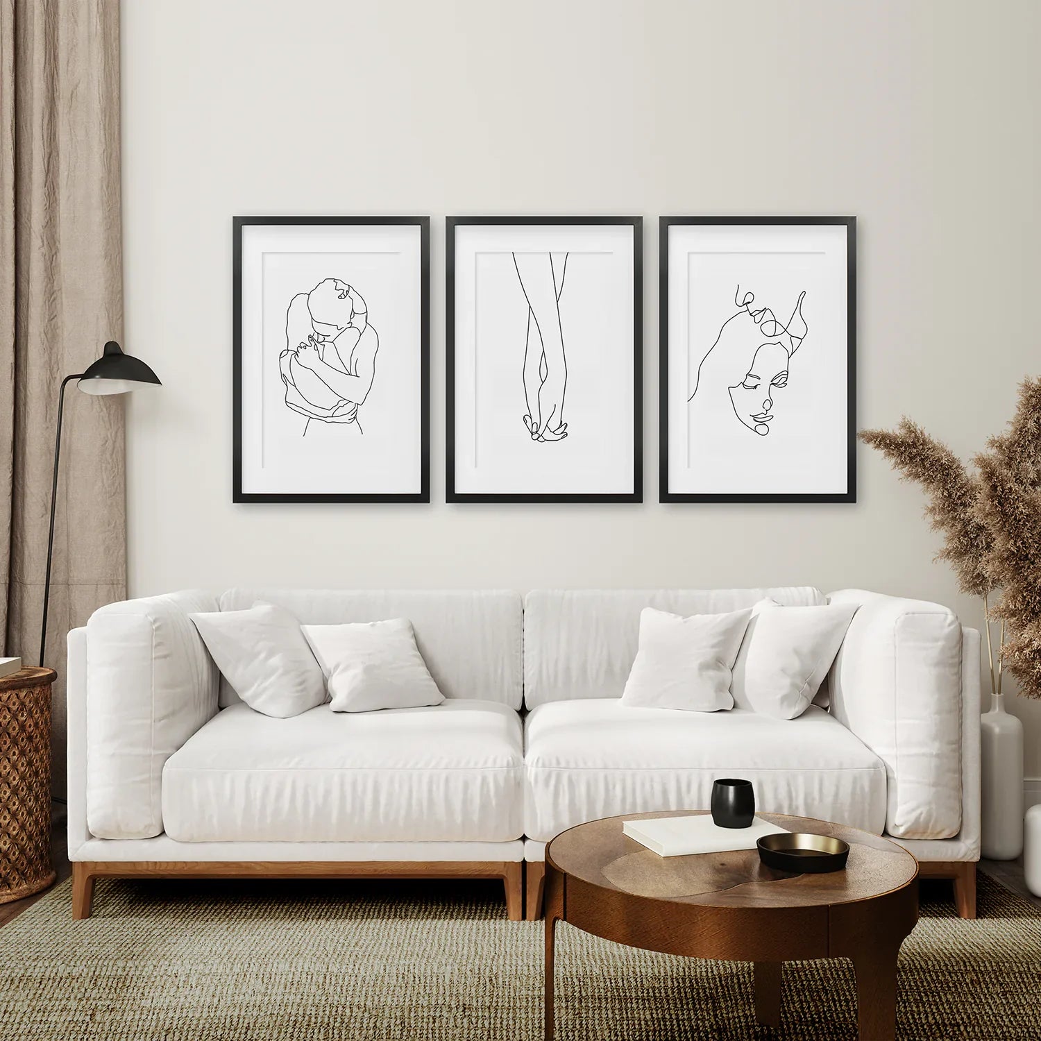 3 Piece Minimalistic Line Art Set. Couple, Holding Hands