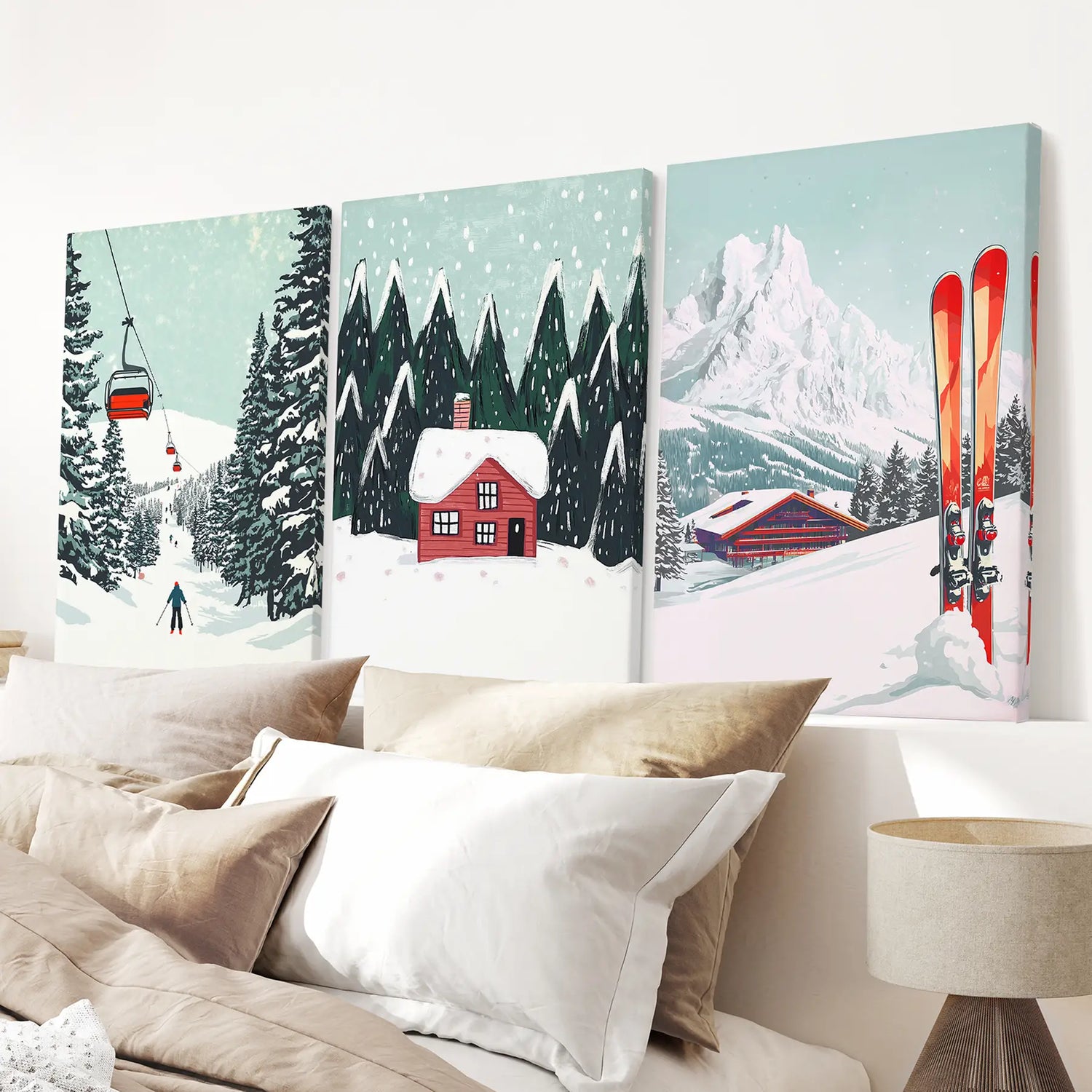 Ski Lifts, Cozy Cabin, and Snowy Peaks Wall Art
