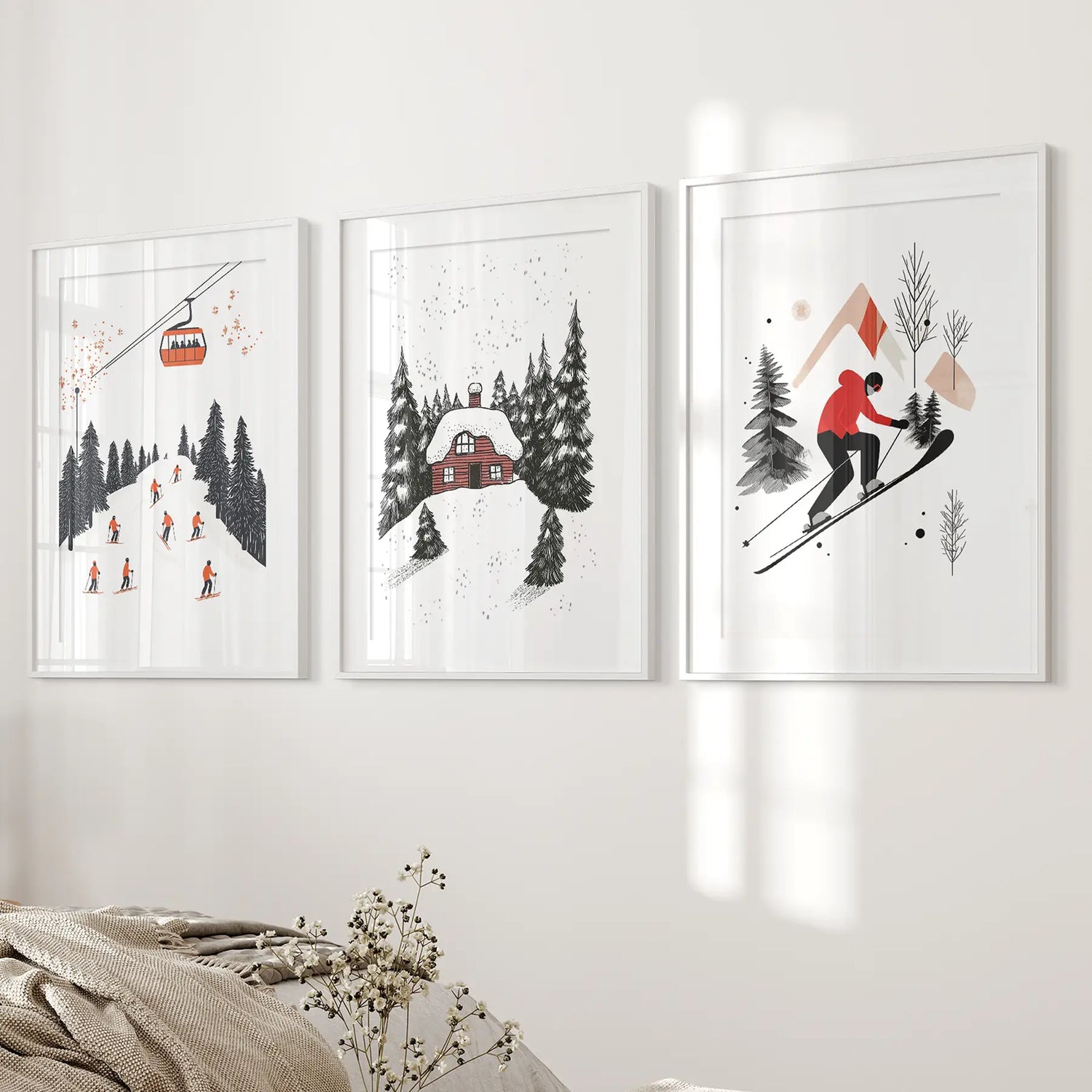Alpine Skiing Winter Set of 3 Prints Home Wall Art