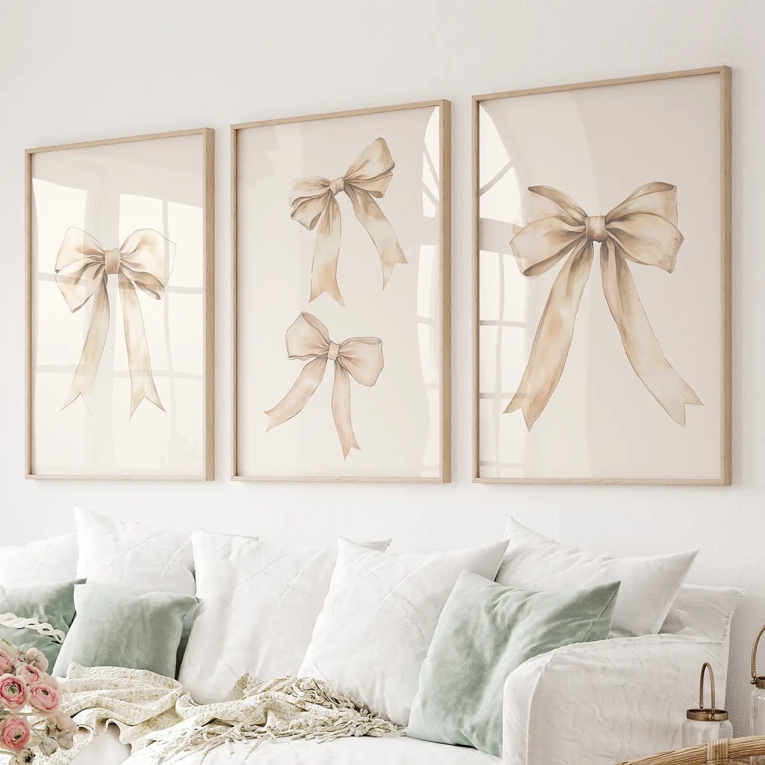 Trendy Aesthetic Bows Nursery Wall Art Set Poster