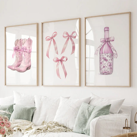 Trendy Pink Wall Art Prints Preppy Room Decor Set