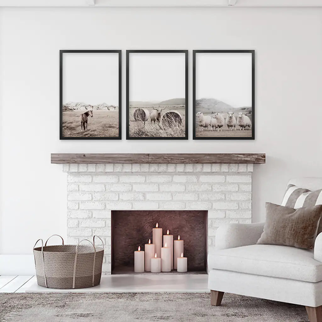 Autumn Farmhouse Wall Art Set. Farm Animals on the Field