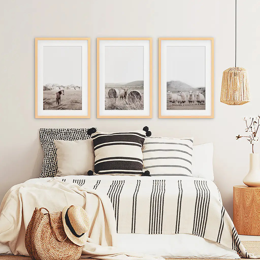 Autumn Farmhouse Wall Art Set. Farm Animals on the Field