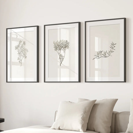 Vintage Neutral Botanical Decor. Set of 3 Prints