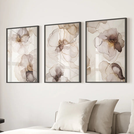Watercolor Floral Abstract. Modern 3 Piece Wall Decor