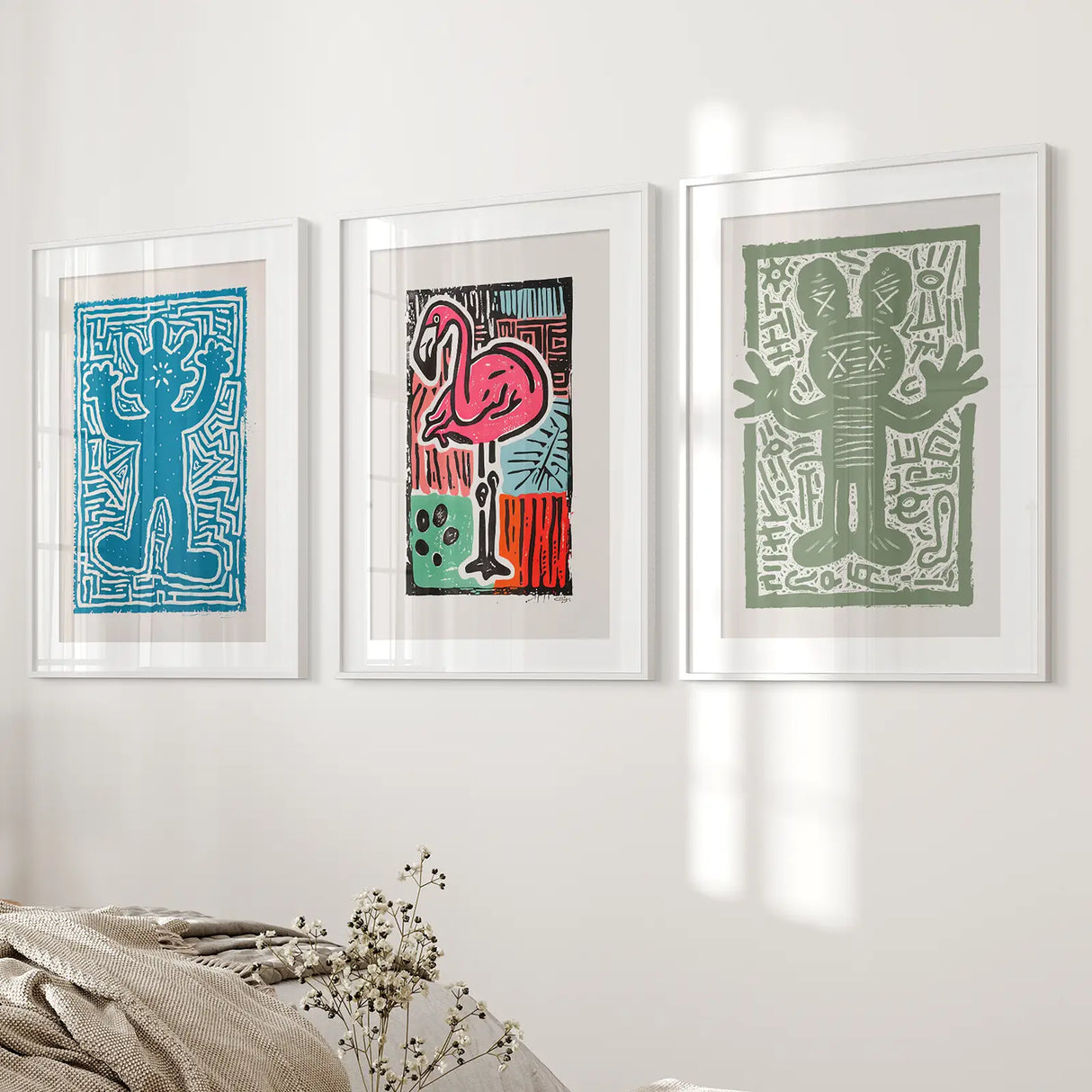 Colorful Trendy Groovy Wall Art. Poster Set Decor