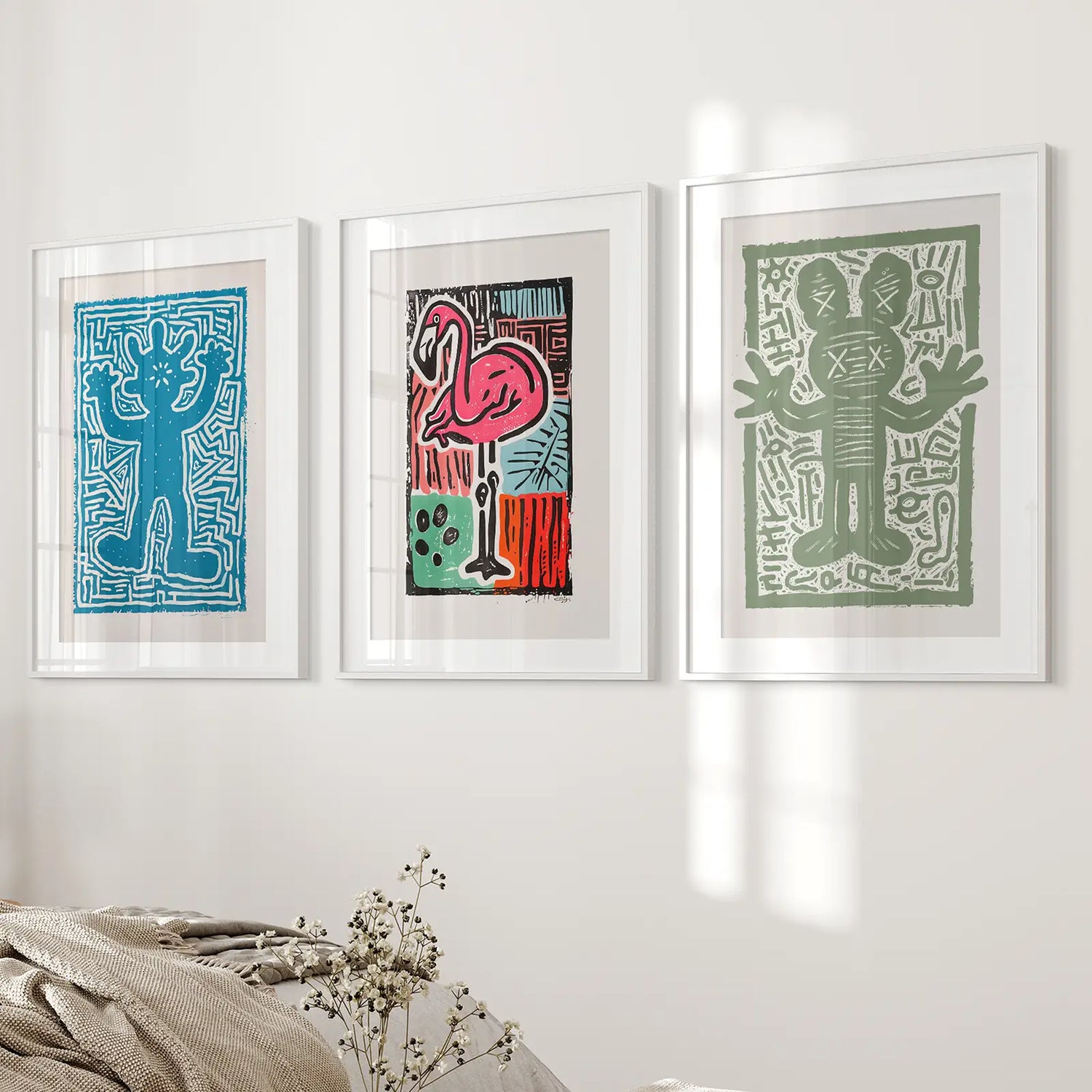 Colorful Trendy Groovy Wall Art. Poster Set Decor