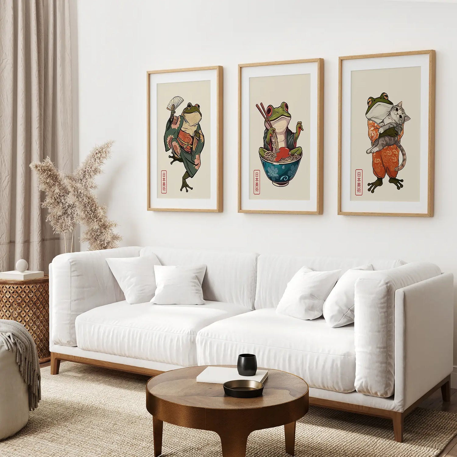 Funny Frog and Cat. Japanese Art. Matsumoto Hoji Poster