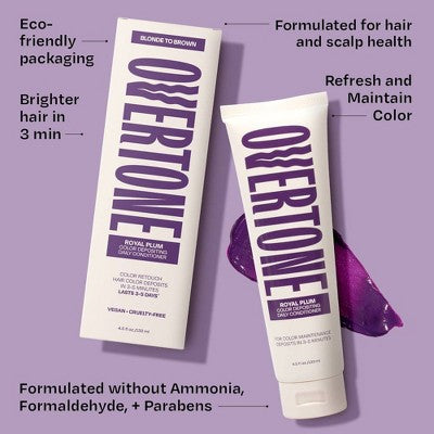 Overtone Royal Plum Daily Conditioner- Semi-Permanent Purple Hair Color 4.5 oz - New