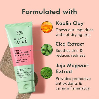 Rael Miracle Clear Pore Purifying Kaolin Clay Face Mask 3.4 fl oz - New