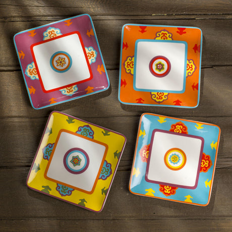 Galicia 4 pc Canape Plates | Appetizer Plates | Lunch Plates 4 Pieces Set - Euro Ceramica