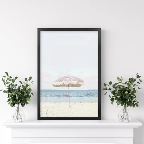 Girl's Nursery Wall Decor. Pink Umbrella, Blue Ocean
