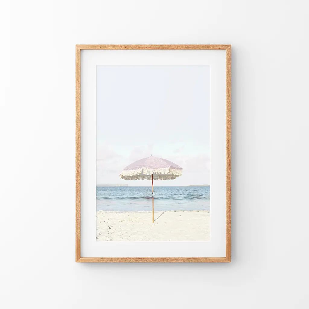 Girl's Nursery Wall Decor. Pink Umbrella, Blue Ocean