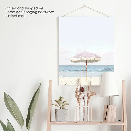 Girl's Nursery Wall Decor. Pink Umbrella, Blue Ocean