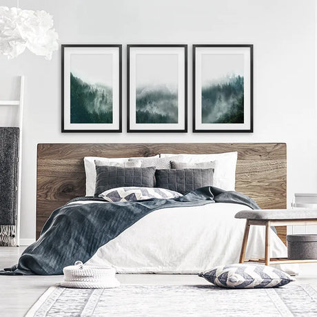 Large Foggy Forest Wall Art Set. Scandinavian Decor