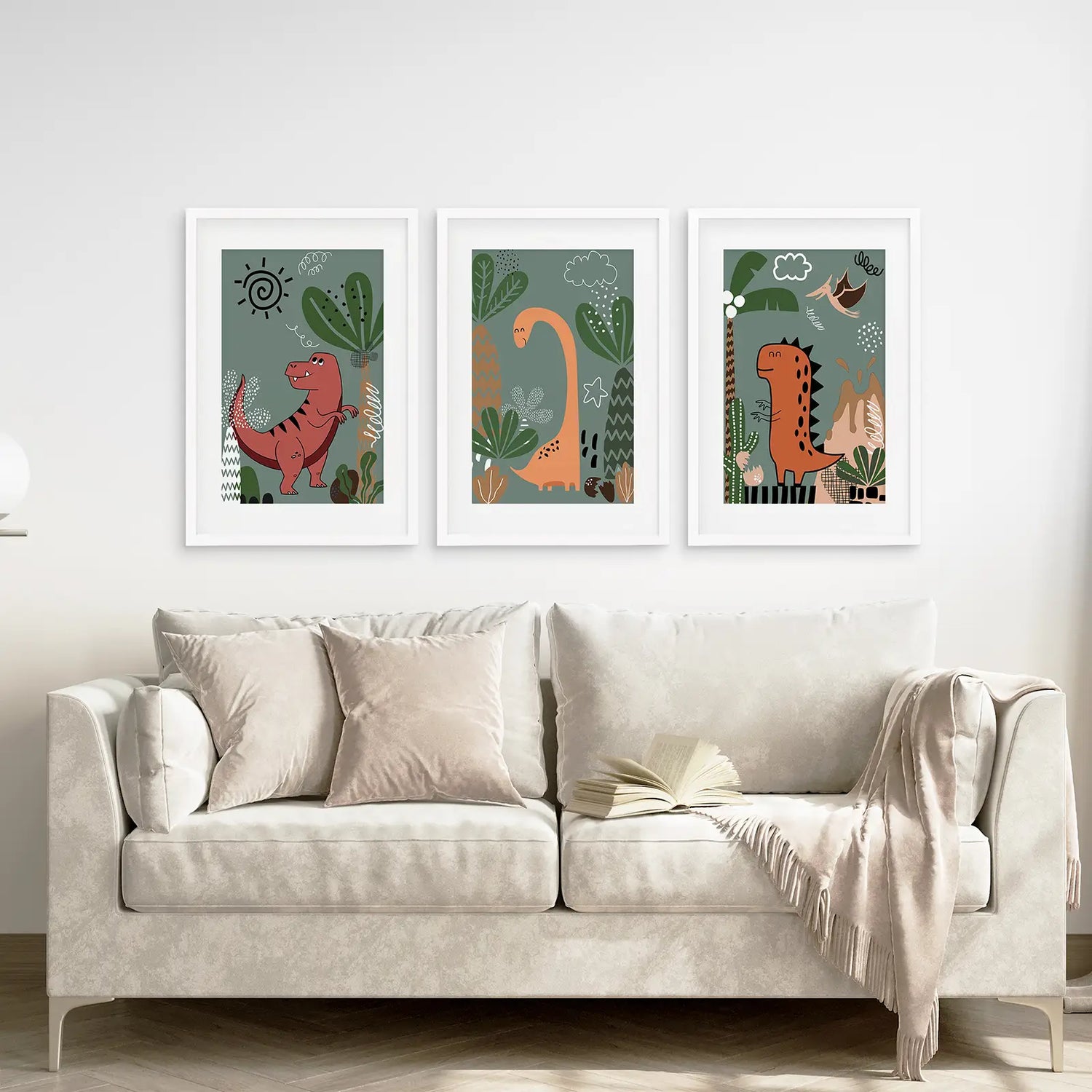 Green Dinosaur Nursery Decor Kids Room Wall Art