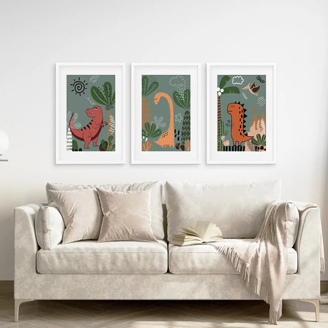 Green Dinosaur Nursery Decor Kids Room Wall Art