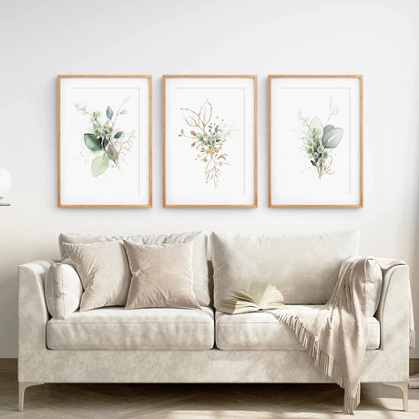 Green Watercolor Botanical Herbal Wall Art Set of 3 Prints