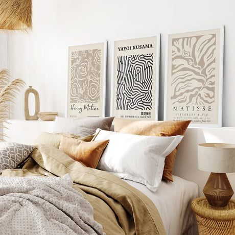 Set of 3 Pastel Beige Prints. Henri Matisse and Yayoi Kusama