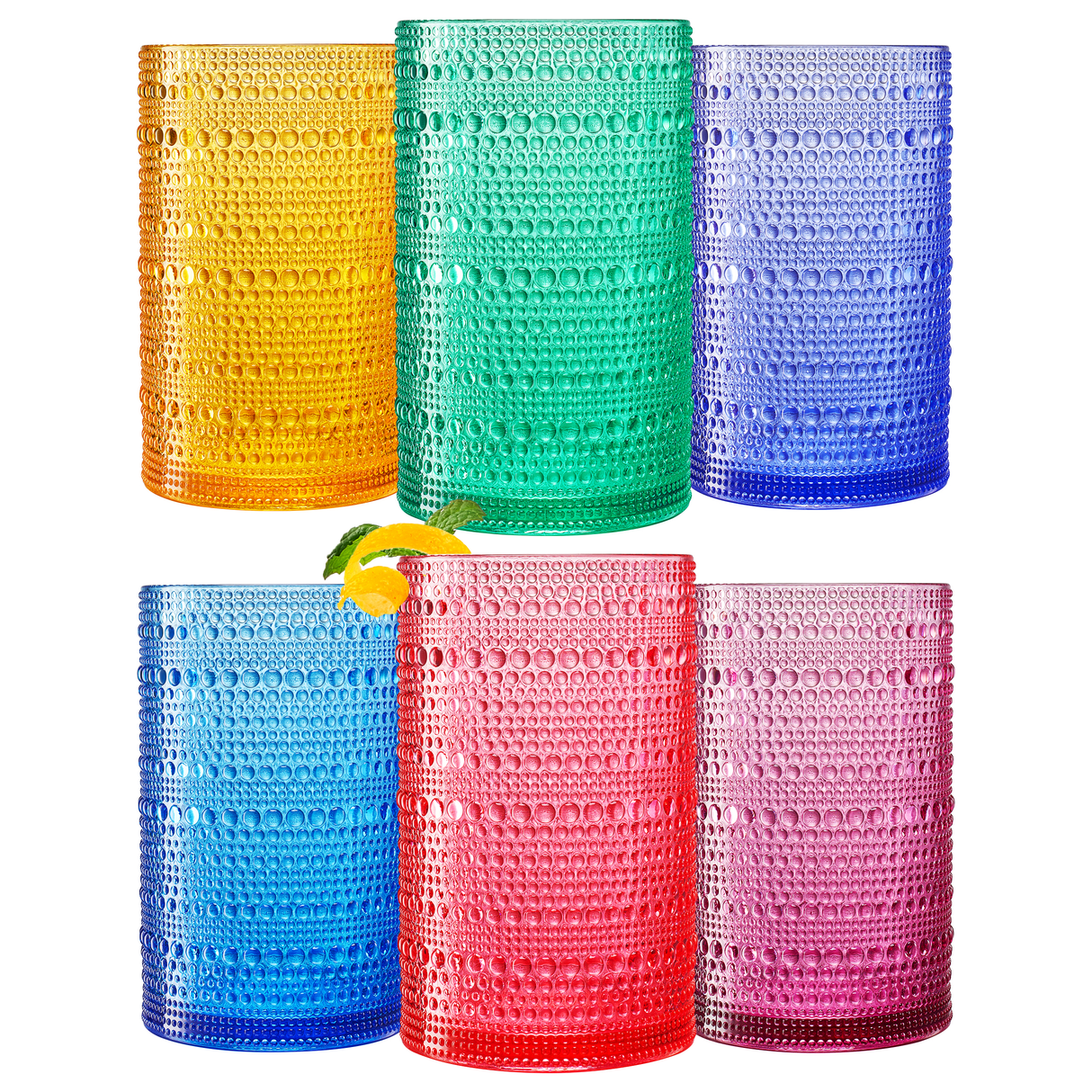 Madrid Acrylic Highball Hobnail Glassware, Set of 6