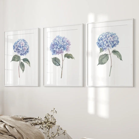 Light Blue Hydrangea Flower Wall Art Poster Set