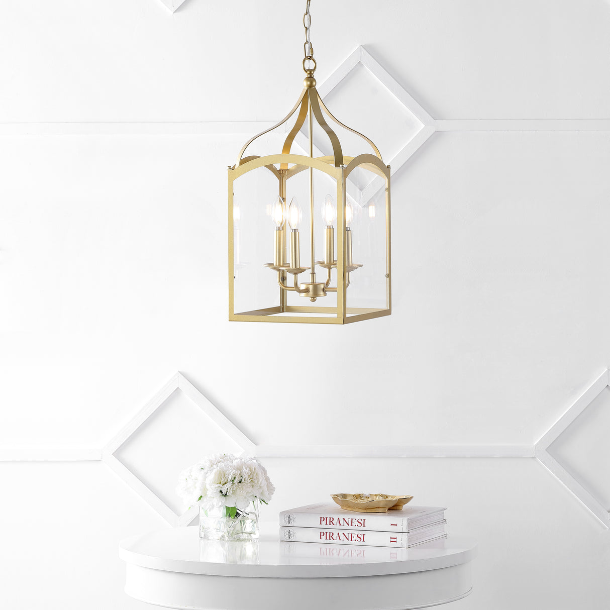 4-light-Traditional-Classic-Lantern-Metal/Glass-LED-Pendant-Gold-Pendant