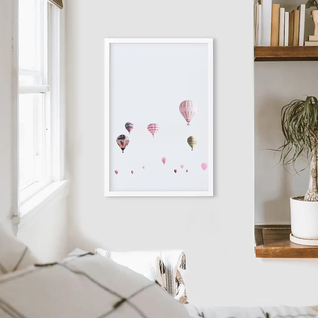 Pink Air Balloons Print. Kid's Room Wall Art