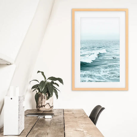 Large Blue Sea Waves. Surfing Themed Print