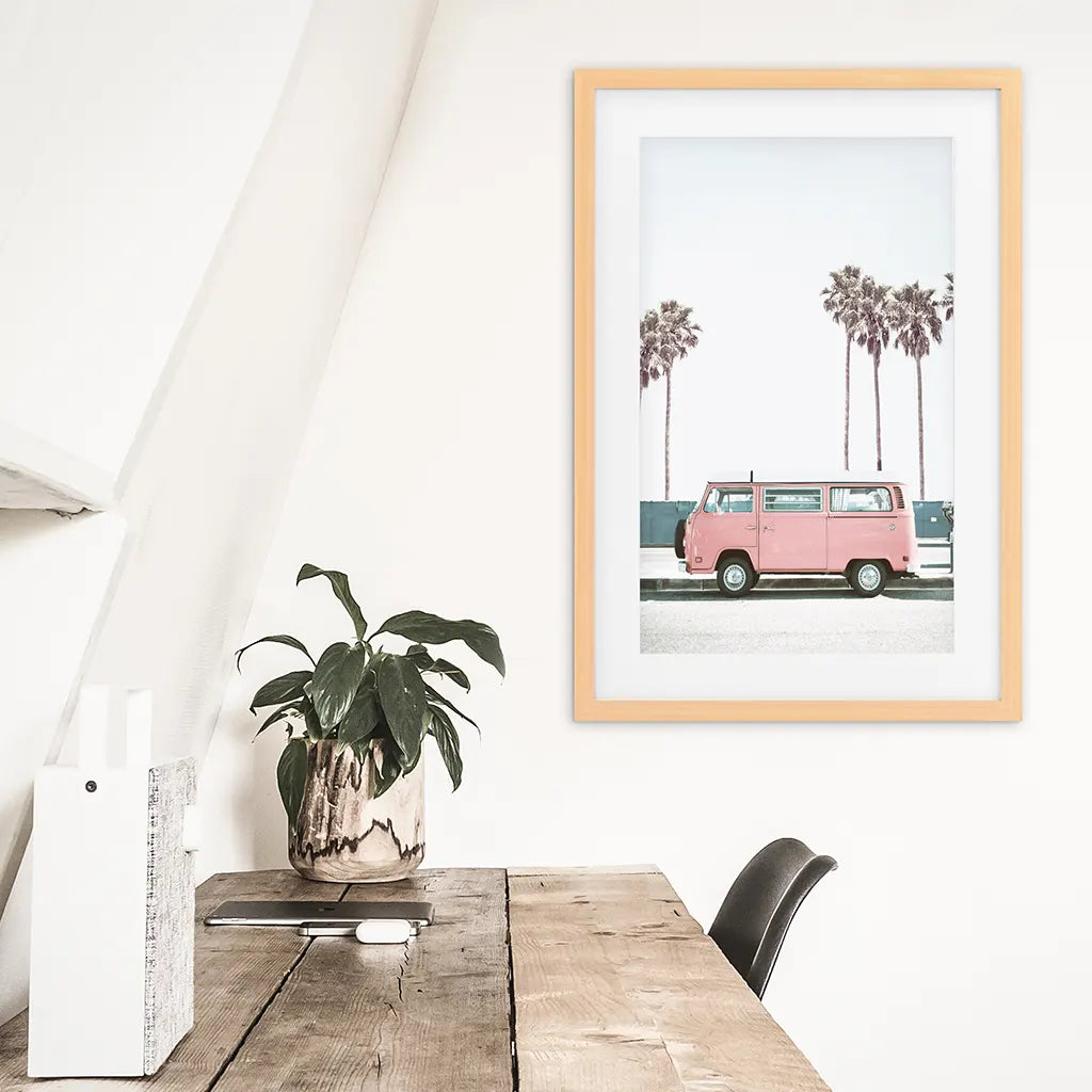 Travel Pink Van Wall Decor. California Summer Theme