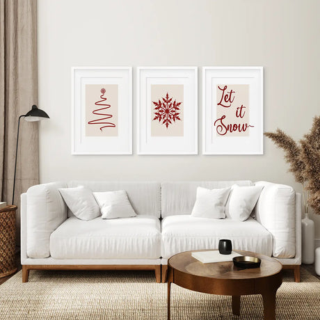 3 Piece Wall Art Christmas Tree Snowflake Poster