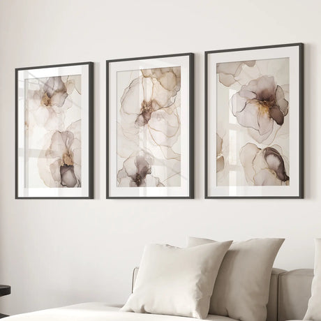 Watercolor Floral Abstract. Modern 3 Piece Wall Decor