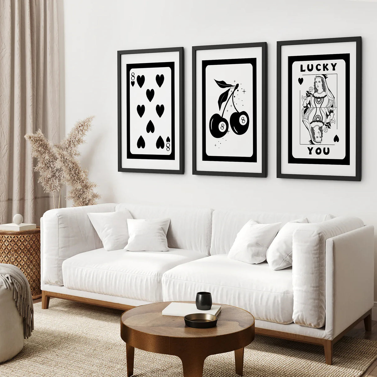 Black and White 8 Ball Cherry Art Set of 3 Prints