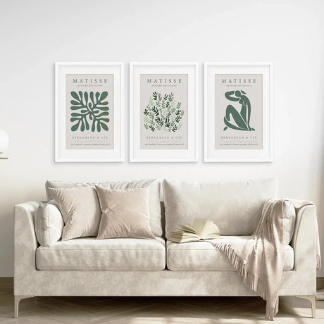 Matisse set of 3 Sage Green Wall Art Prints