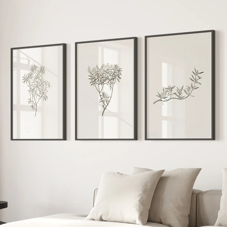 Vintage Neutral Botanical Decor. Set of 3 Prints