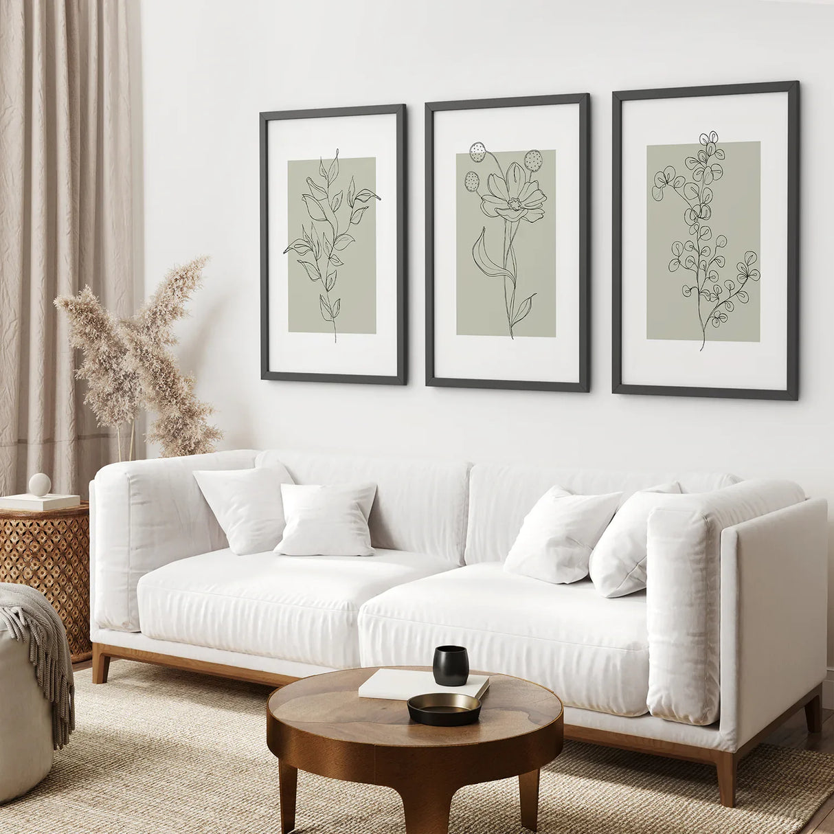 Pastel Wild Flowers Set of 3 Prints. Botanical Line Art