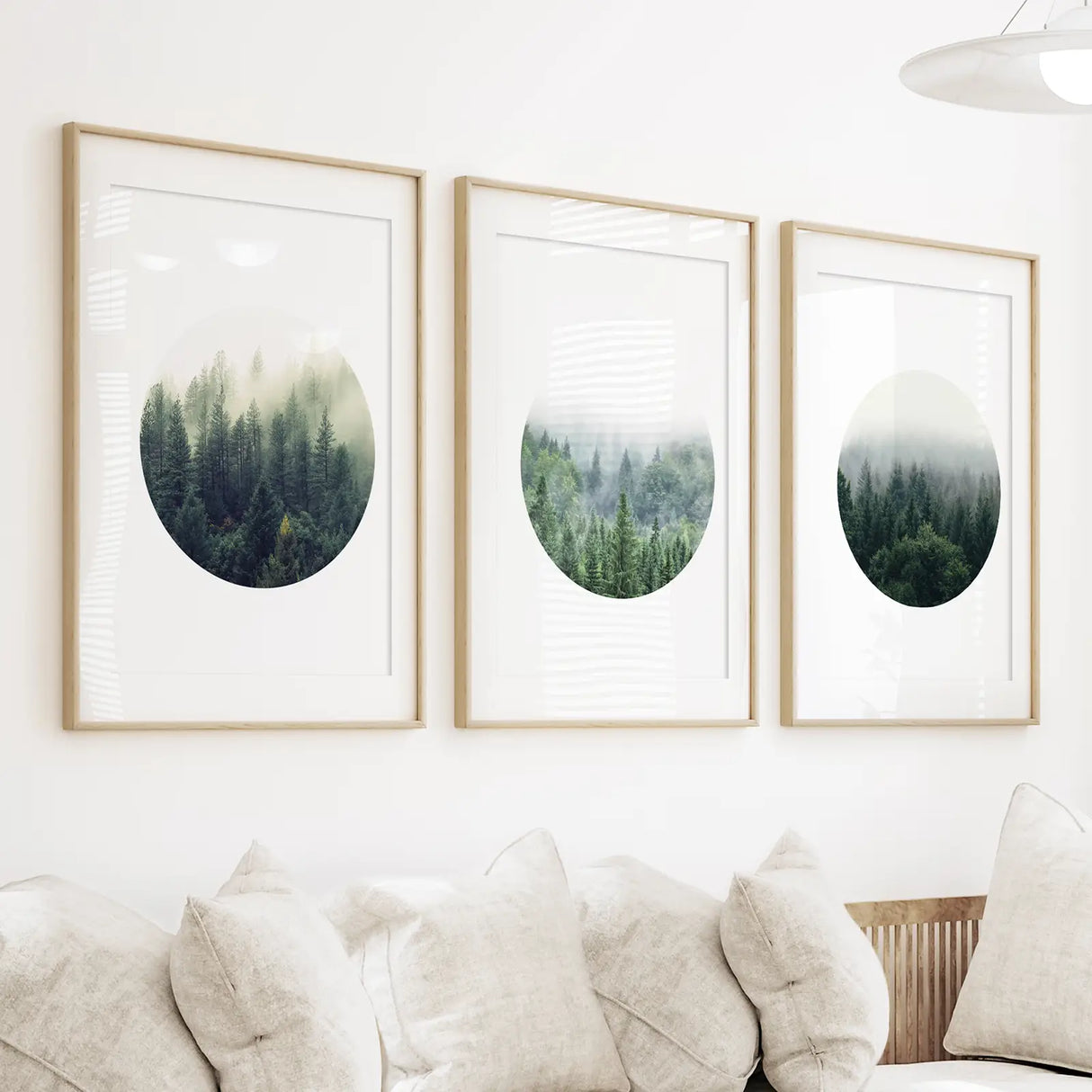 Nordic Forest Circle Wall Art. Set of 3 Scandinavian Prints