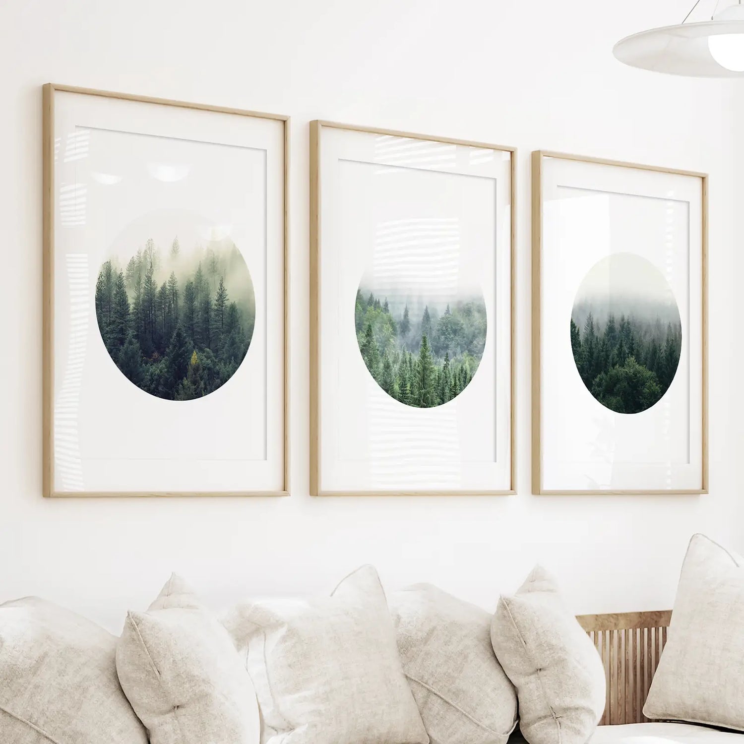 Nordic Forest Circle Wall Art. Set of 3 Scandinavian Prints
