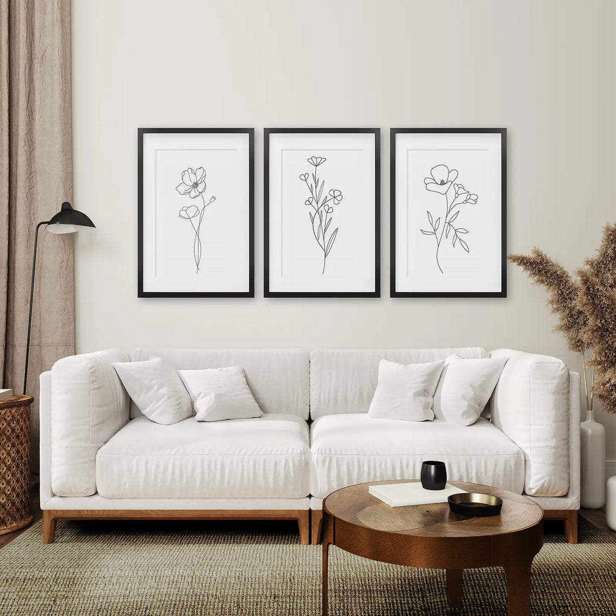 Wildflower Trendy Line Art Set of 3 Wall Decor