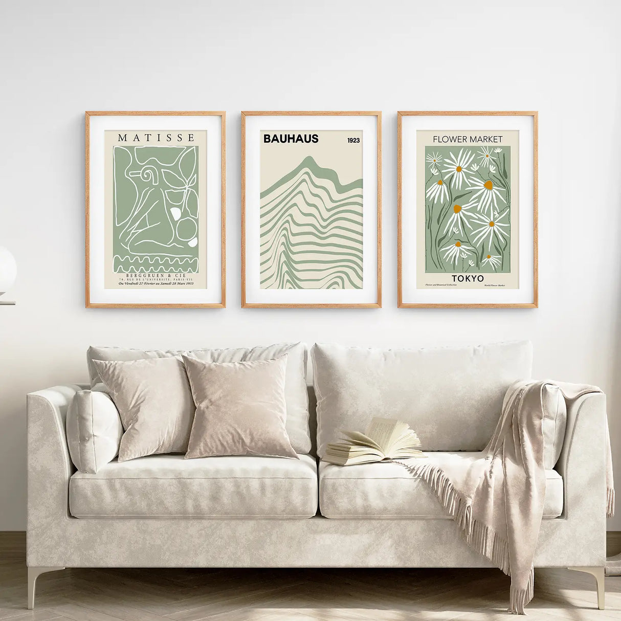 Sage Green Modern Wall Art Set of 3 Prints