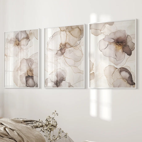 Watercolor Floral Abstract. Modern 3 Piece Wall Decor
