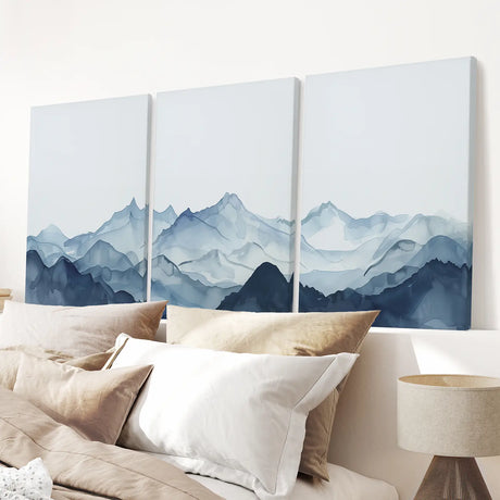 Blue Abstract Watercolor Mountain 3 Piece Decor